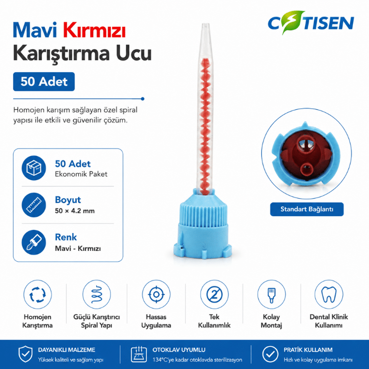 Cotisen Mavi-Kırmızı Karıştırma Ucu (50 Adet) ürün görseli