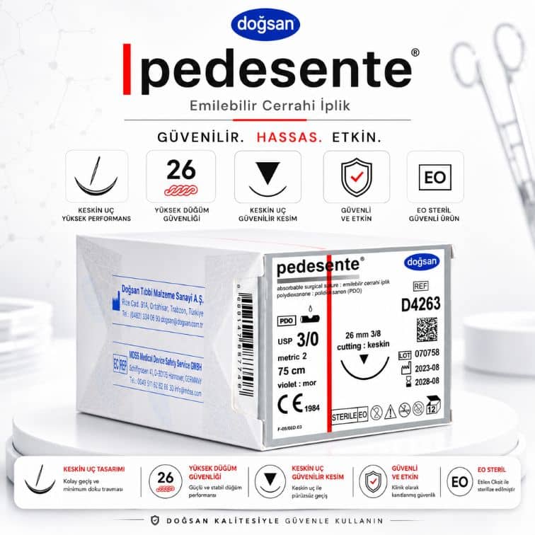 DOĞSAN D4263 Pedesente PDO Emilebilir Cerrahi İplik 3/0 26 mm 3/8 Daire Keskin İğne 75 cm ürün görseli