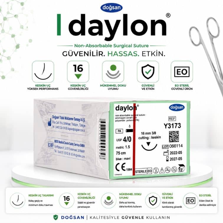 DOĞSAN Daylon® Cerrahi Sütür REF Y3173 – USP 4/0 75 cm 16 mm 3/8 Keskin ürün görseli
