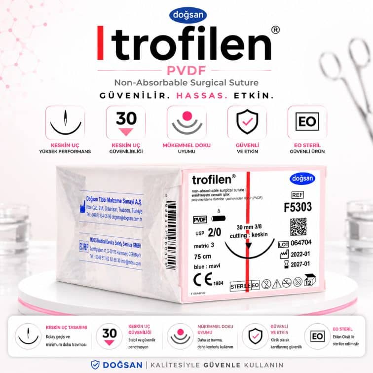 DOĞSAN Trofilen® Cerrahi Sütür REF F5303 – USP 2/0 75 cm 30 mm 3/8 Keskin ürün görseli