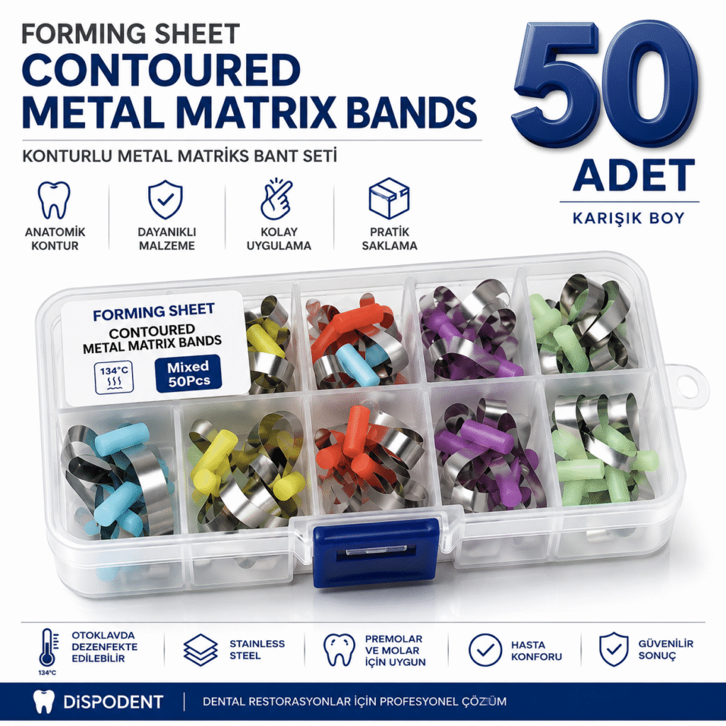 Dispodent Forming Sheet Contoured Metal Matrix Bands 50 Adet ürün görseli