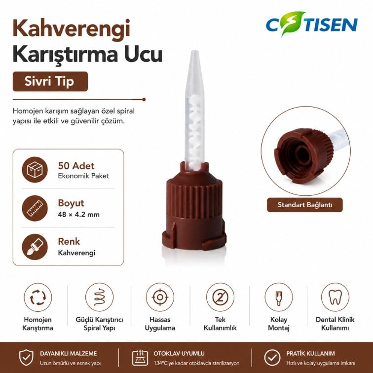 Kahverengi Karıştırma Ucu - Sivri (50 Adet) ürün görseli