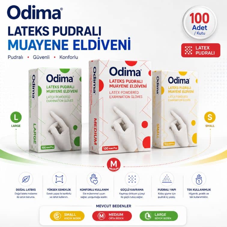 Odima Pudralı Muayene Eldiveni- 100'lük Kutu ürün görseli
