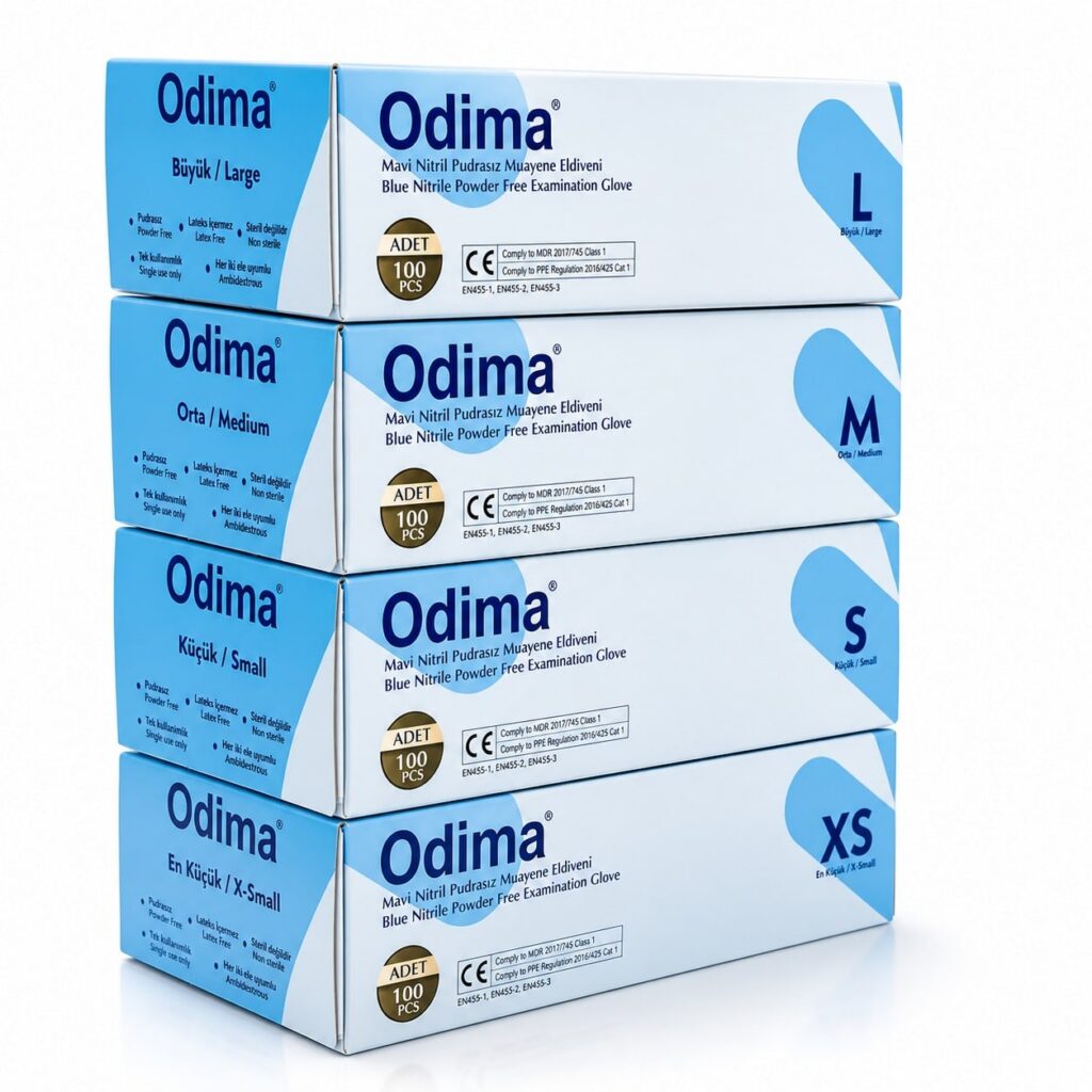 Odima marka Nitril mavi eldiven 1paket 100.lü ürün görseli