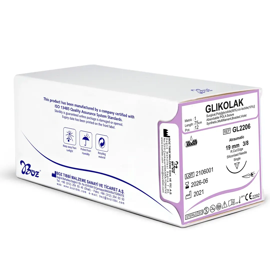 PG.webp Glikolak 3/0 , 4/0 , 5/0 16 3/8 Keskin (Δ) 75cm PGLA Emilebilir Sütür 12 Ad./Pkt ürün görseli