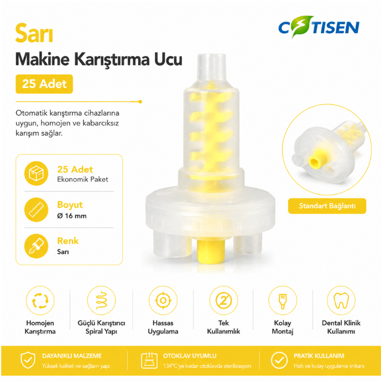 Sarı Makine Karıştırma Ucu (25 Adet) ürün görseli