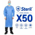 Steril Mavi Cerrahi Önlük – Sıvı Geçirmez SMS Kumaş (50 Adet) ürün görseli