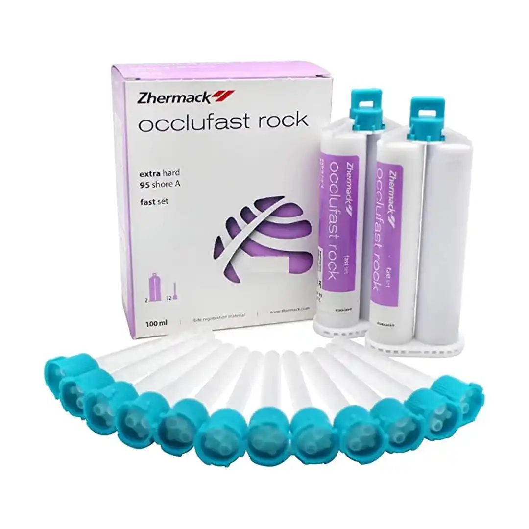 ZHERMAK-OCCULSOFT.webp Zhermack Occlufast Rock A Tipi Kapanış Silikon Ölçü Maddesi 2 x 50 ml kartuş ürün görseli