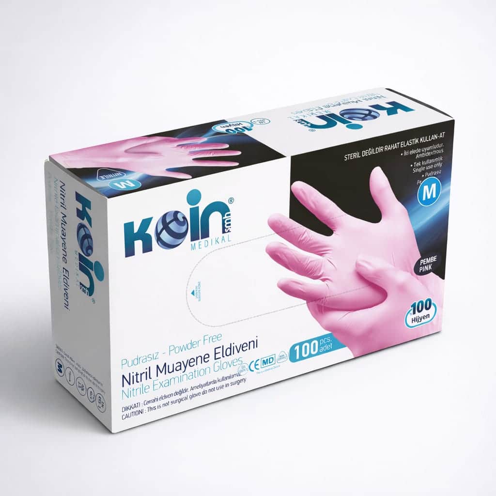 pembe Koin Nitril Muayane Eldiveni ürün görseli