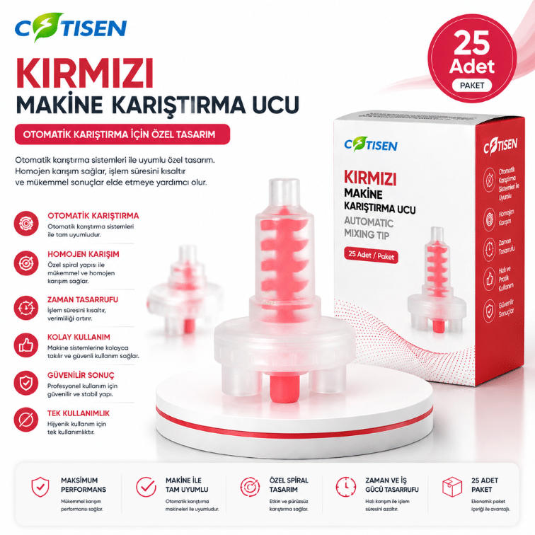 Cotisen Kırmızı Makine Karıştırma Ucu (25 Adet) ürün görseli